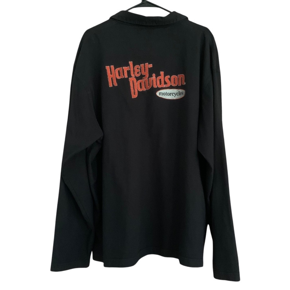Harley Davidson Mens Embroidered Patch Black Long Sleeve Polo Pullover Sz 2XL